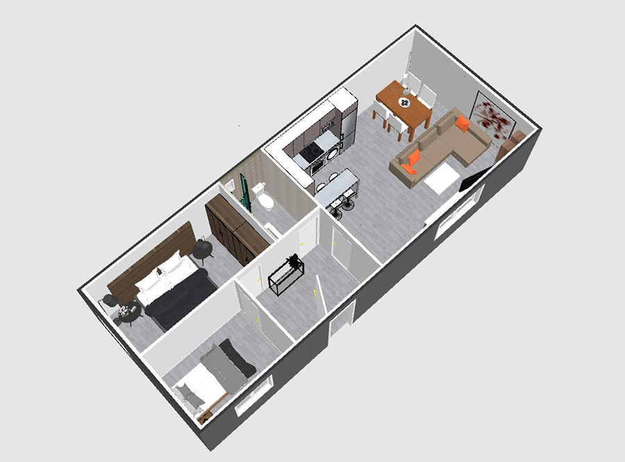 ArehaTecnica plano en 3D de vivienda modular